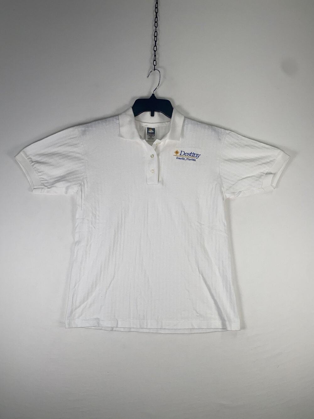 Cotton Deluxe Polo Shirt Womens Medium White Short Sleeve 100% Cotton Destin FL